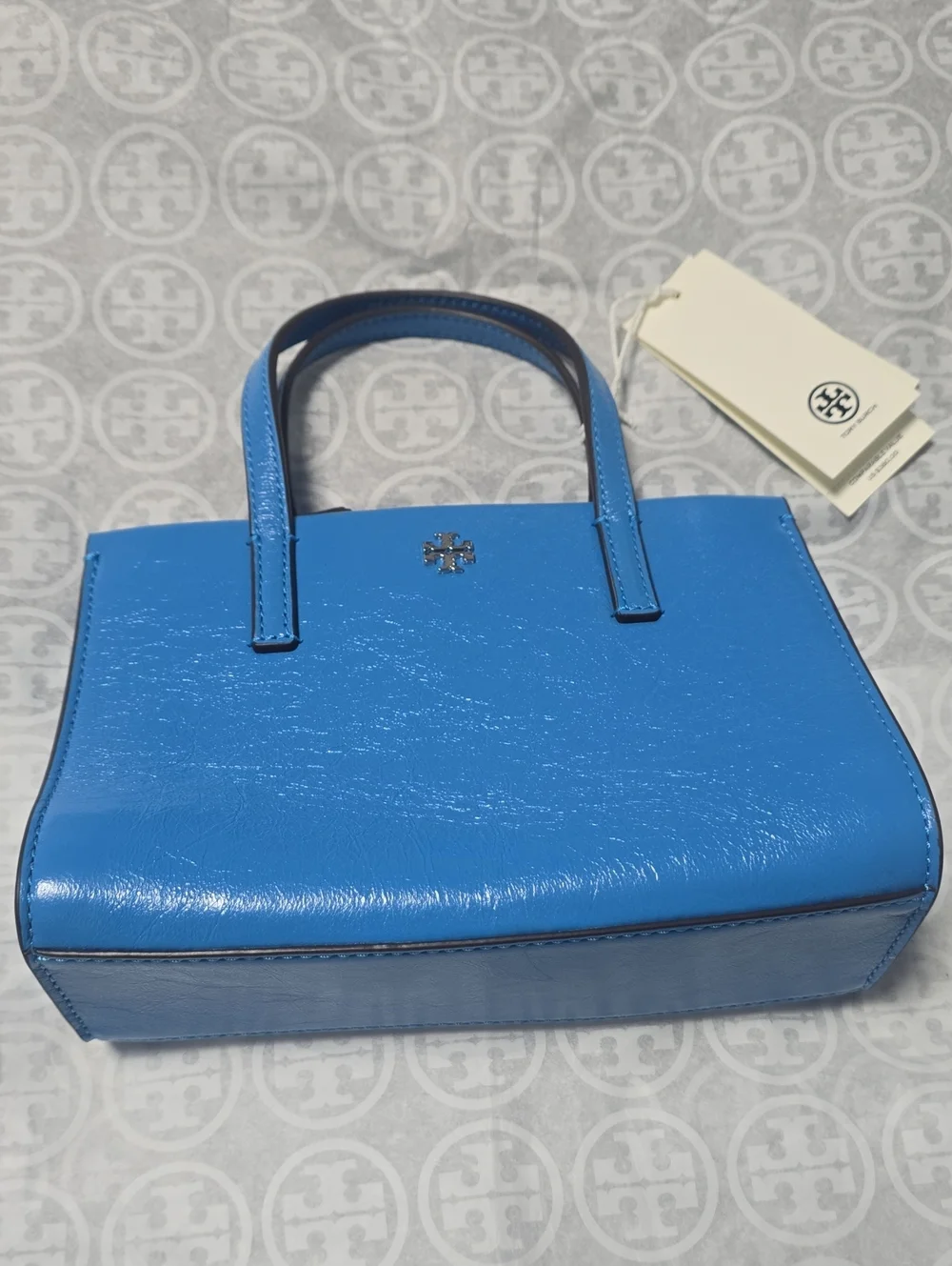 Tory Burch Bright Blue Patent Leather Mini Satchel